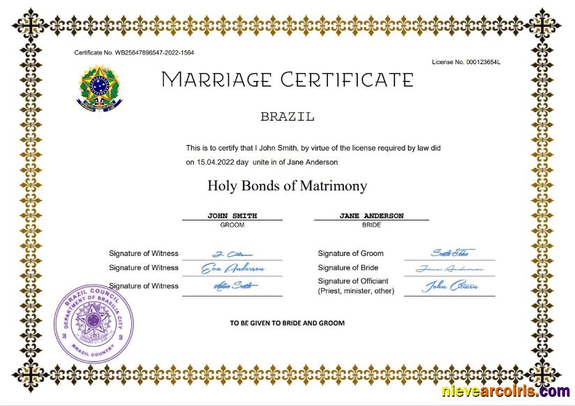 Brazil marriage certificate